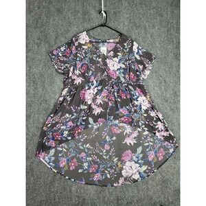 Torrid Top Womens 2X Black Purple Floral Chiffon Hi-Lo Babydoll Blouse Casual